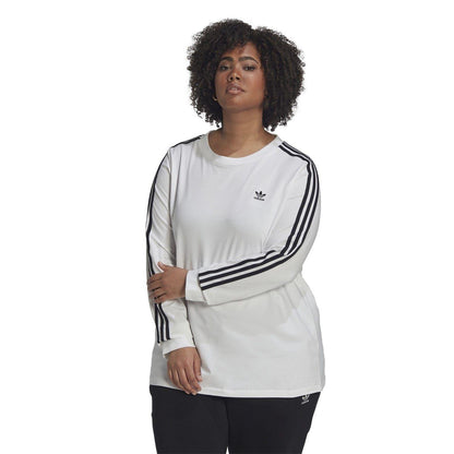 White - Front - Adidas Womens-Ladies 3 Stripes Long-Sleeved Top