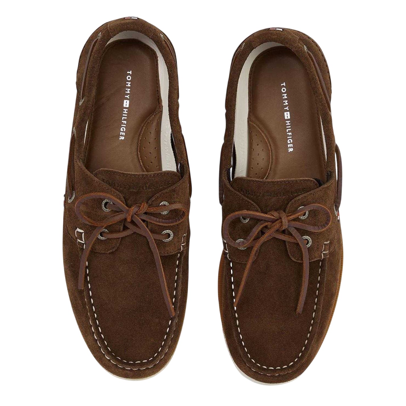 Brown - Side - Tommy Hilfiger Mens Cow Suede Flat Boat Shoes