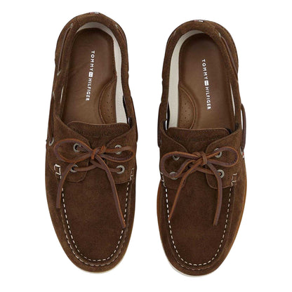 Brown - Side - Tommy Hilfiger Mens Cow Suede Flat Boat Shoes