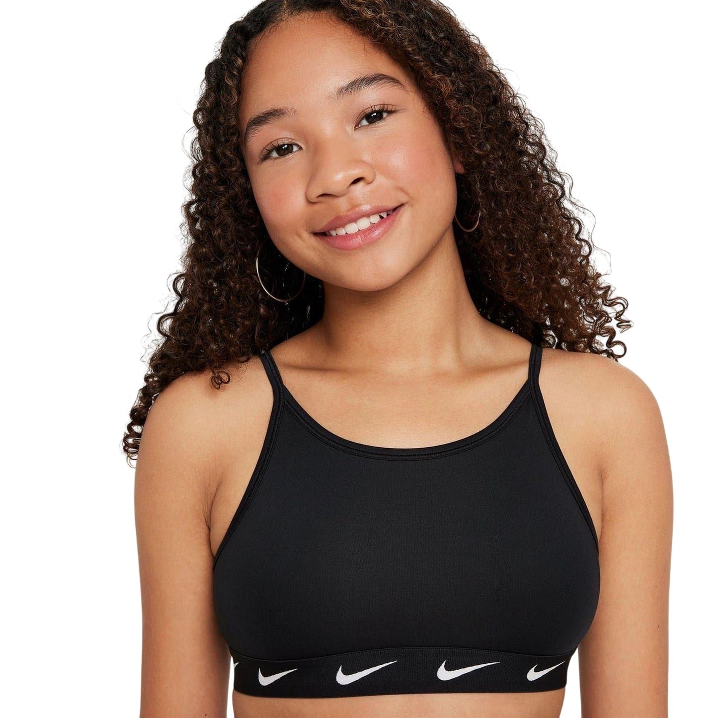 Black-White - Side - Nike Girls One Dri-FIT Sports Bra