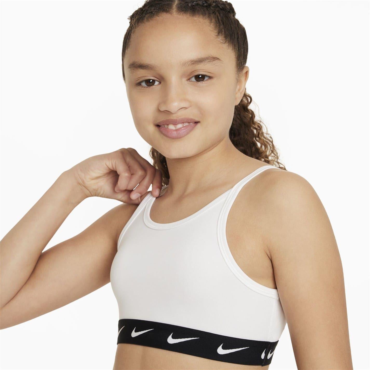 White-Black - Side - Nike Girls One Dri-FIT Sports Bra
