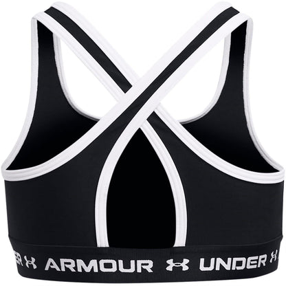 Black-White - Back - Under Armour Girls Cross Back Sports Bra