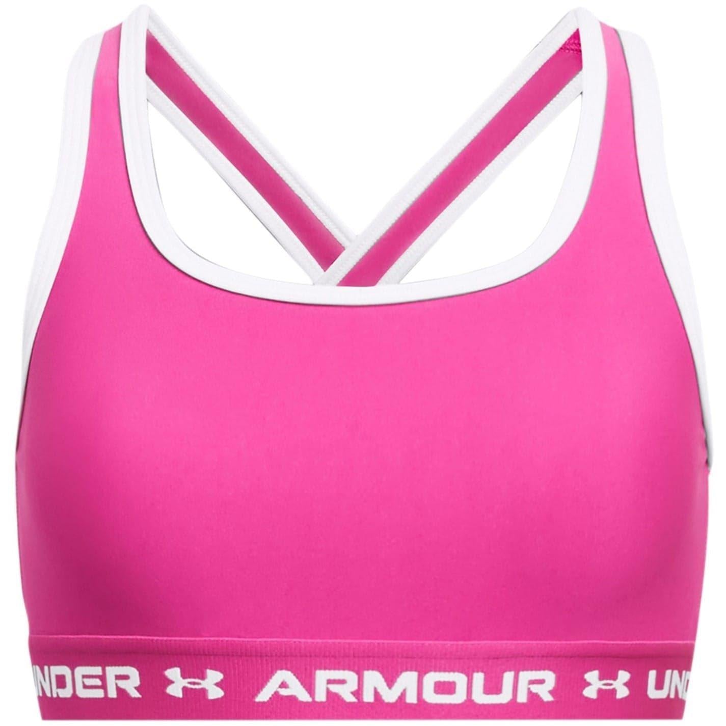 Hot Pink - Front - Under Armour Girls Cross Back Sports Bra