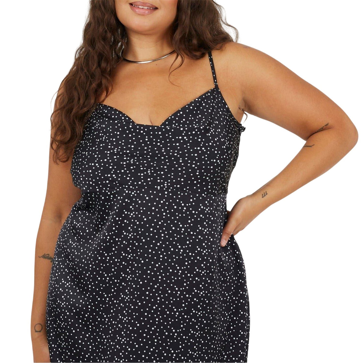 Black-White - Side - Brave Soul Womens-Ladies Polka Dot Spaghetti Strap Slip Dress