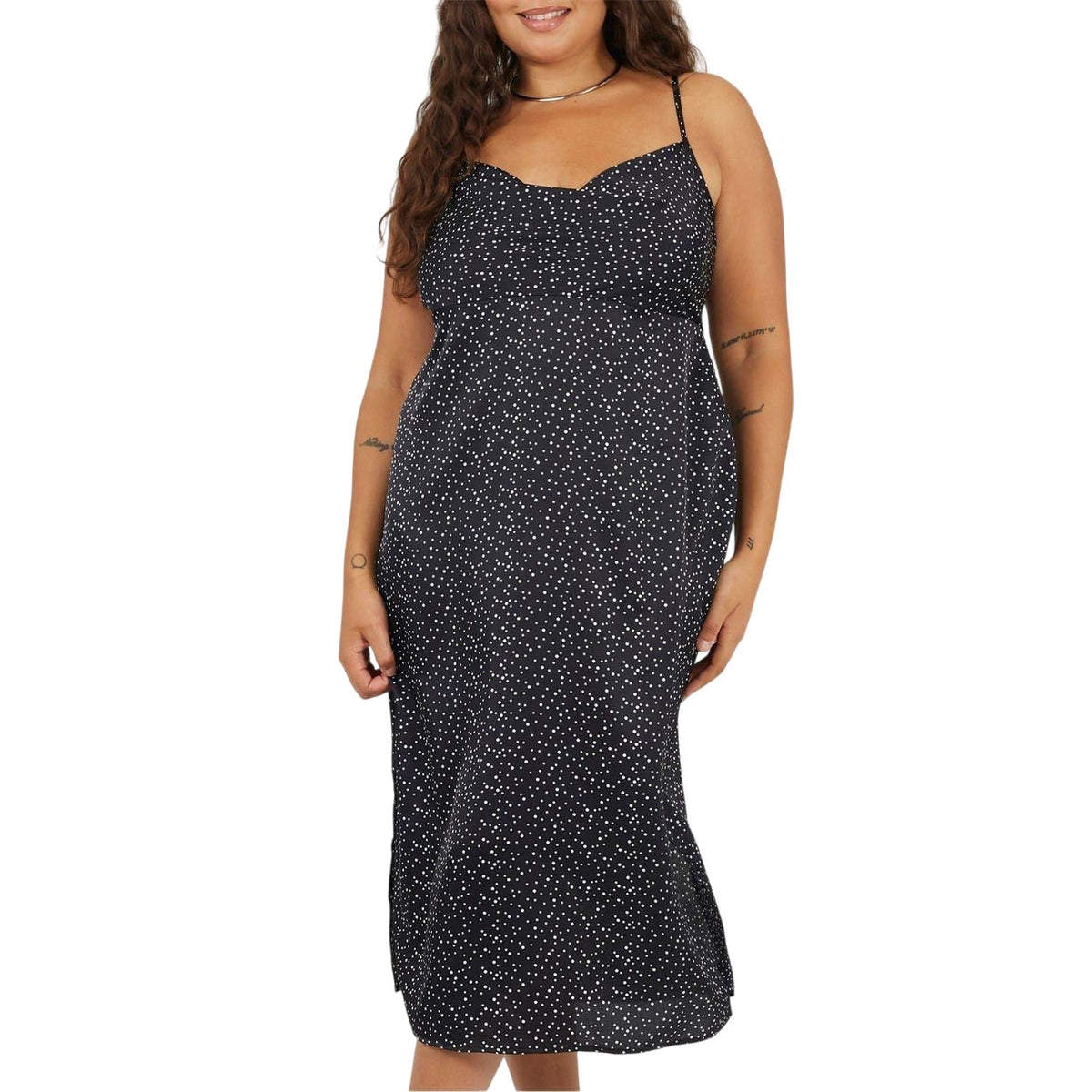 Black-White - Front - Brave Soul Womens-Ladies Polka Dot Spaghetti Strap Slip Dress