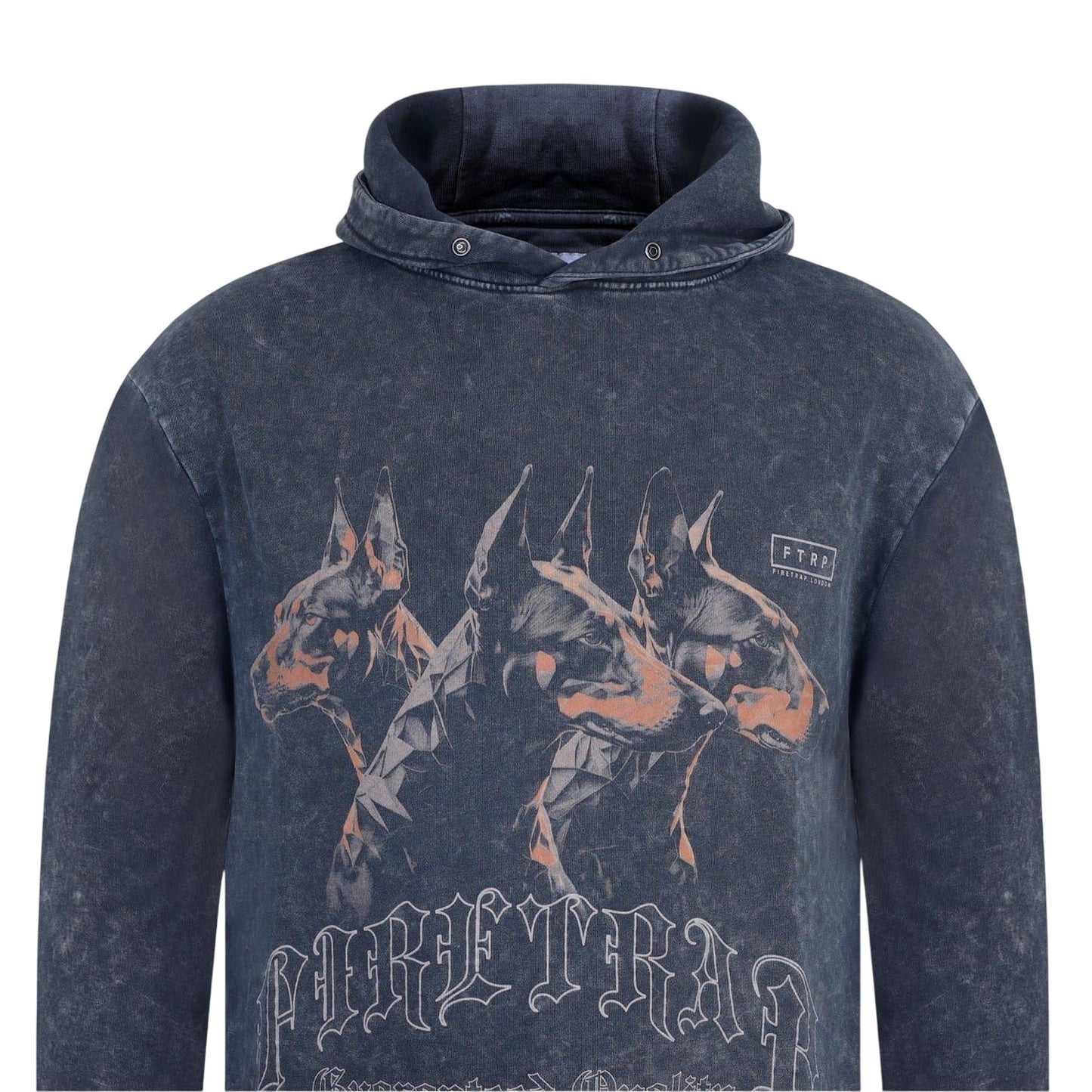Washed Black - Side - Firetrap Mens Graphic Print Regular Long-Sleeved Hoodie