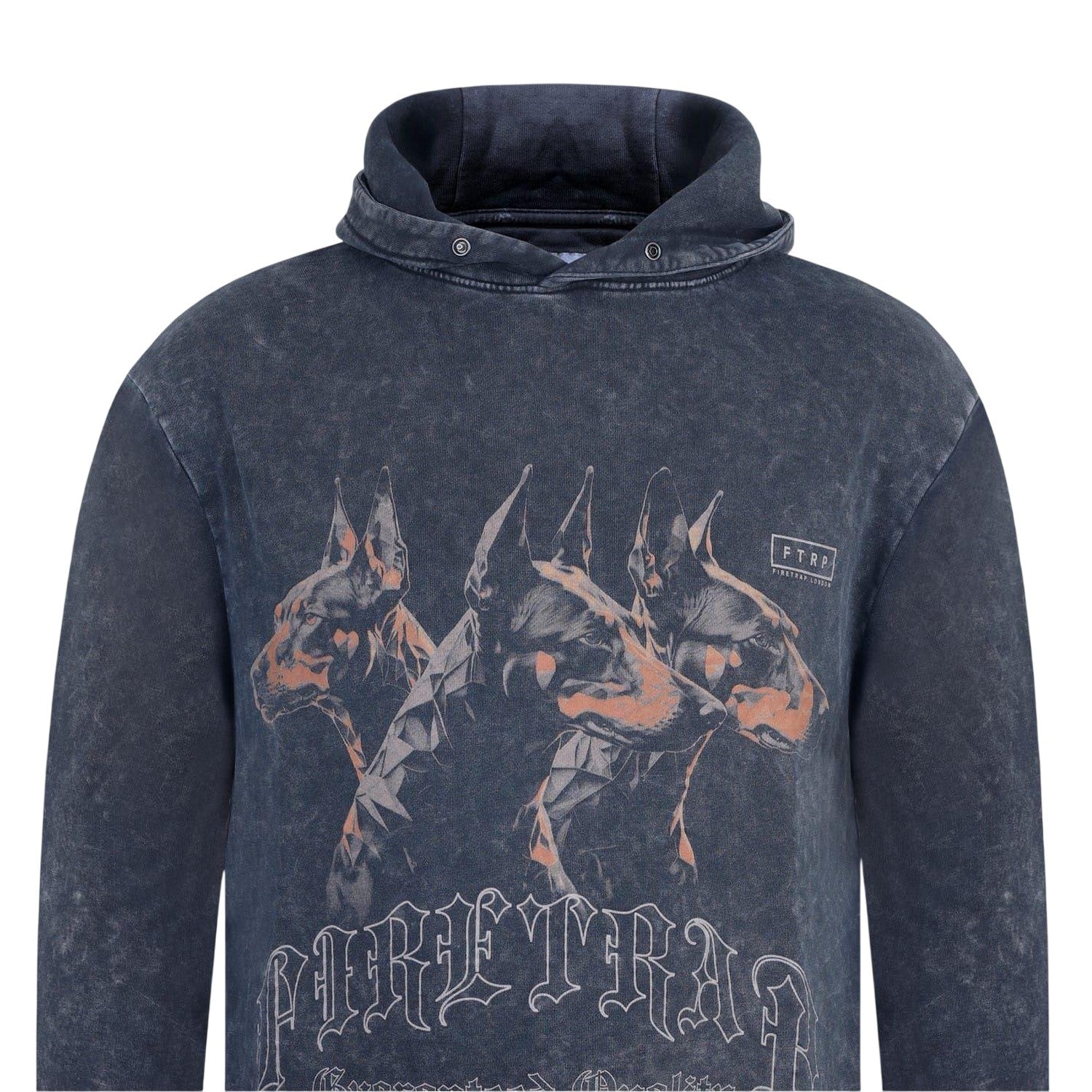 Washed Black - Side - Firetrap Mens Graphic Print Regular Long-Sleeved Hoodie