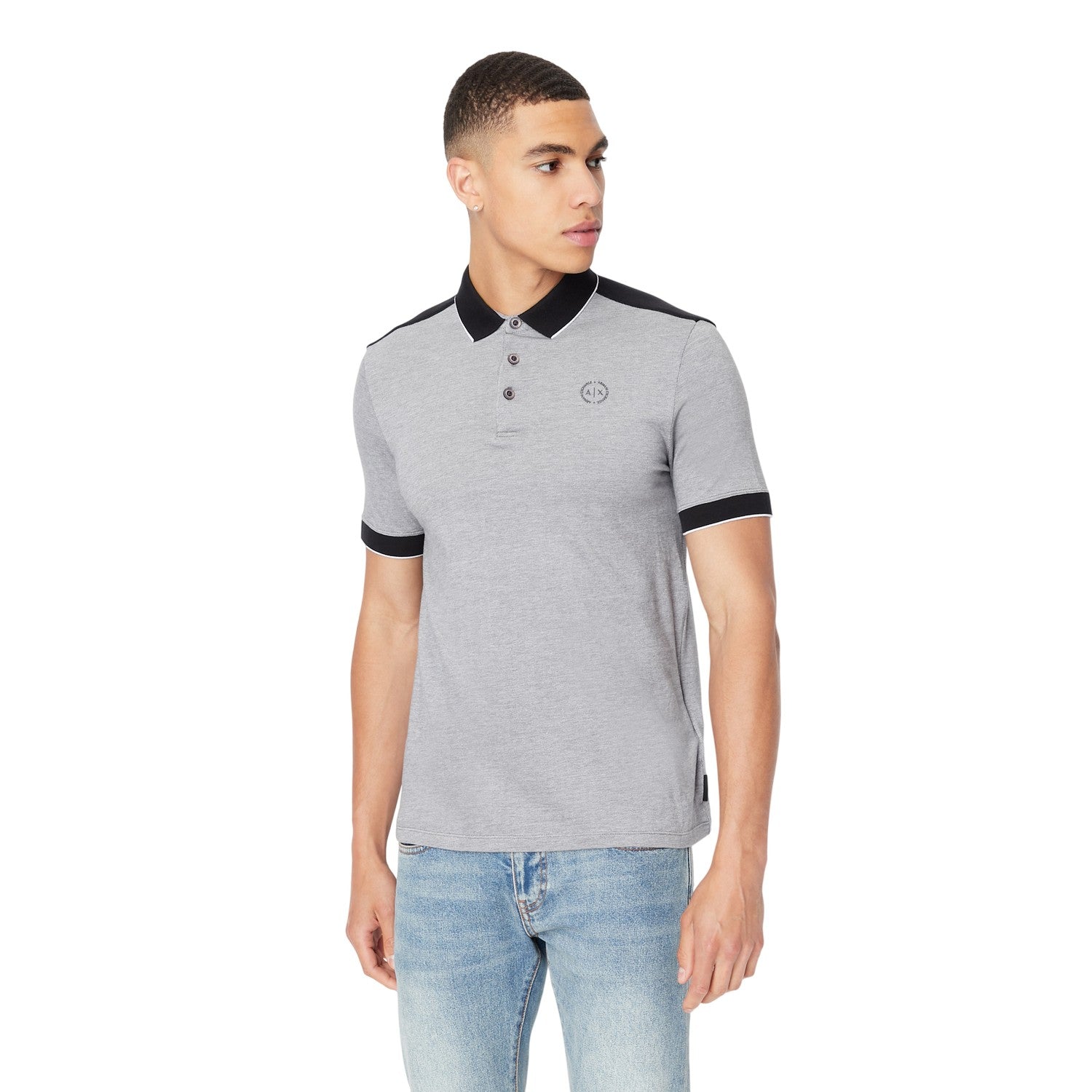 Black - Side - Armani Exchange Mens Regular Short-Sleeved Polo Shirt