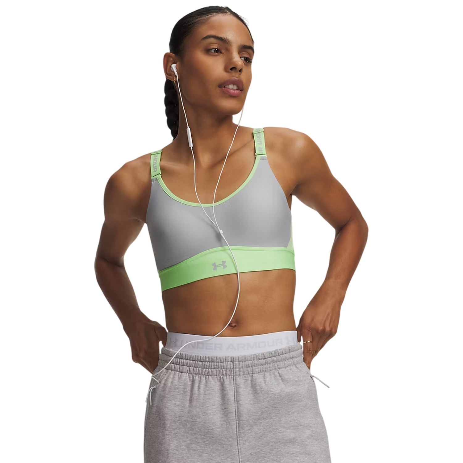 Lime - Side - Under Armour Womens-Ladies Infinity Medium Impact Sports Bra