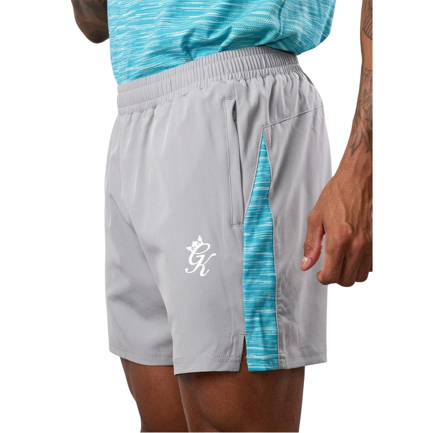 Grey-Ocean Blue - Side - Gym King Mens Energy Space Running Shorts