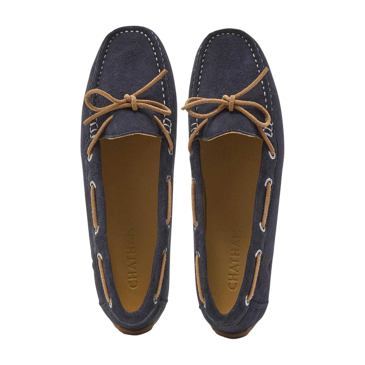 Navy - Side - Chatham Womens-Ladies Suede Flat Boat Shoes