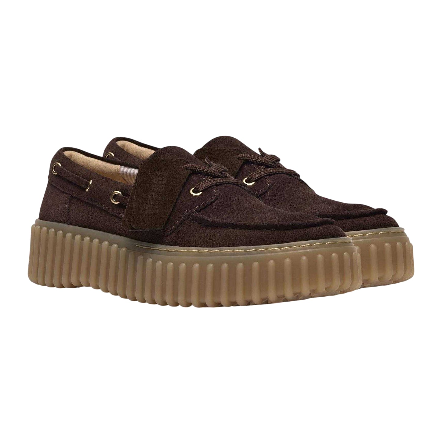 Dark Brown - Pack Shot - Clarks Womens-Ladies Torhill Leather Moc Toe Platform Boat Shoes