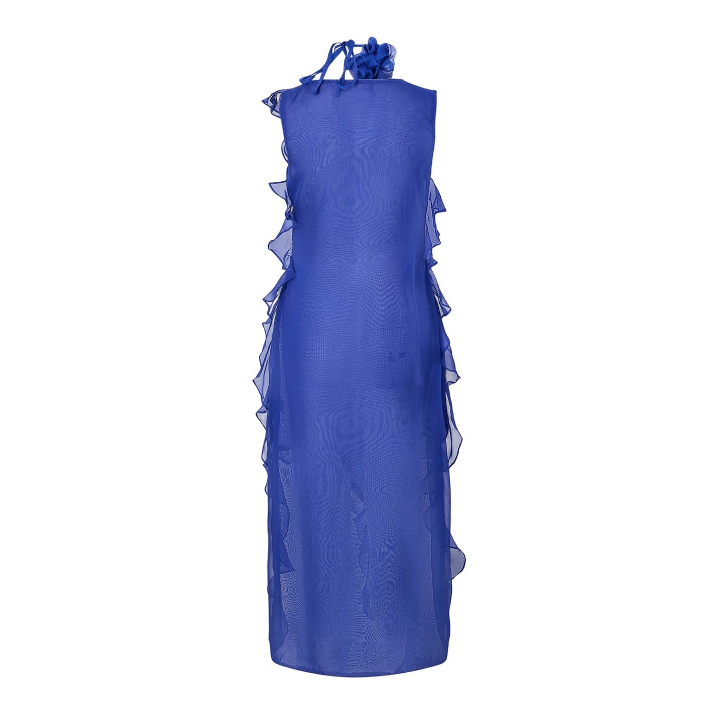Blue - Back - AmyLynn Womens-Ladies Ruffled Halter Neck Maxi Dress