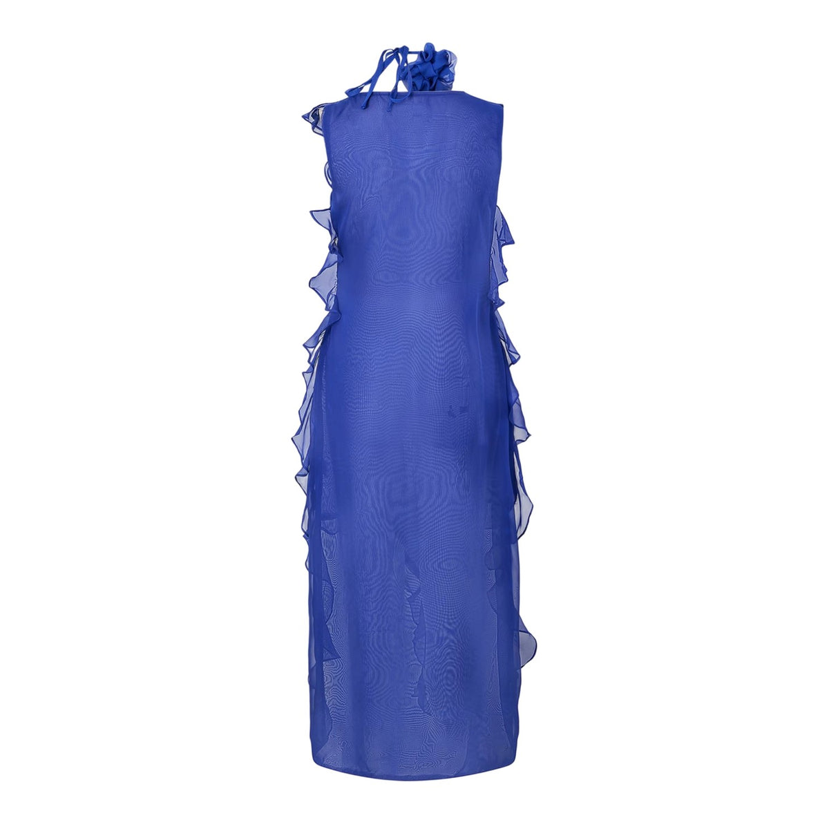 Blue - Back - AmyLynn Womens-Ladies Ruffled Halter Neck Maxi Dress