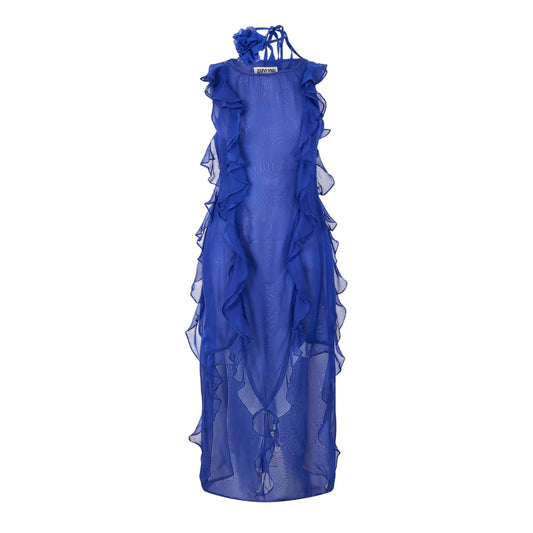 Blue - Front - AmyLynn Womens-Ladies Ruffled Halter Neck Maxi Dress