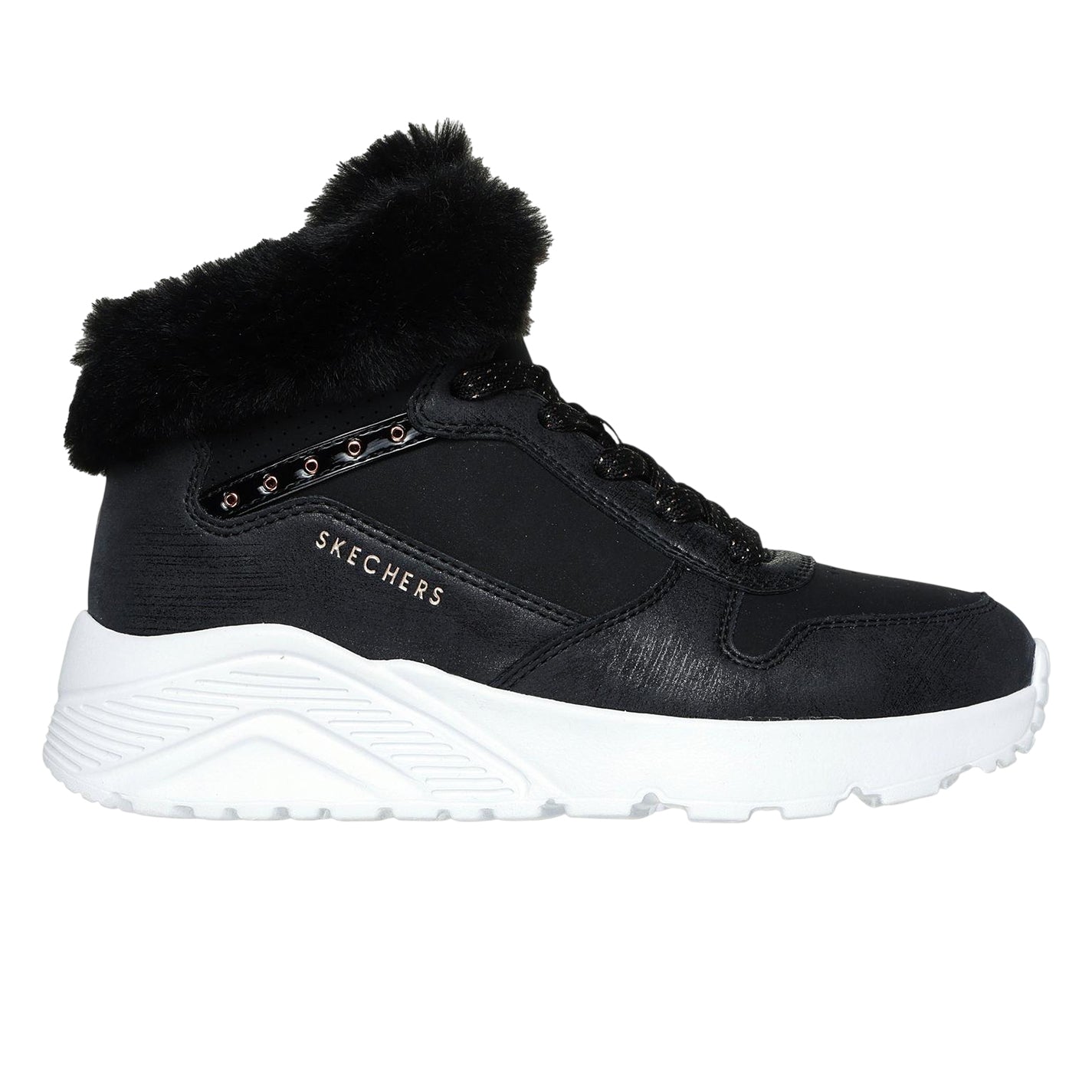 Black-Rose Gold - Front - Skechers Childrens-Kids Unolite High Top Trainers