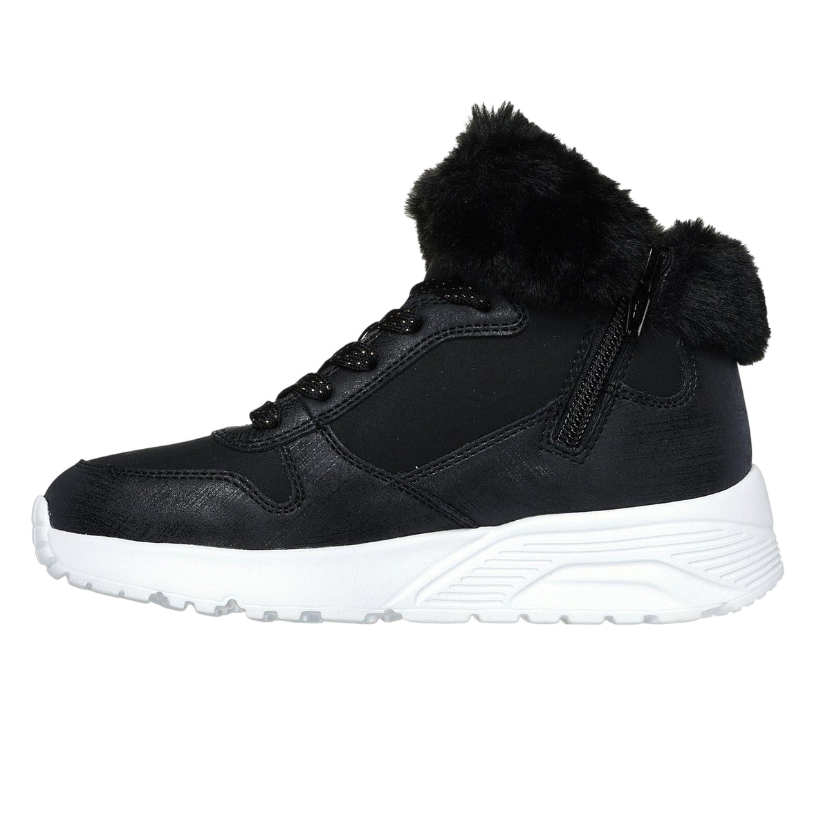 Black-Rose Gold - Side - Skechers Childrens-Kids Unolite High Top Trainers