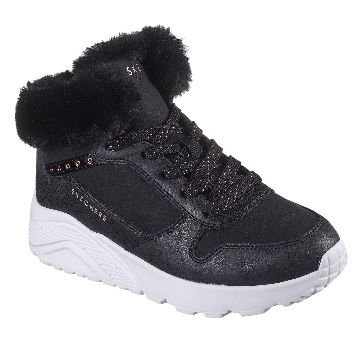 Black-Rose Gold - Lifestyle - Skechers Childrens-Kids Unolite High Top Trainers