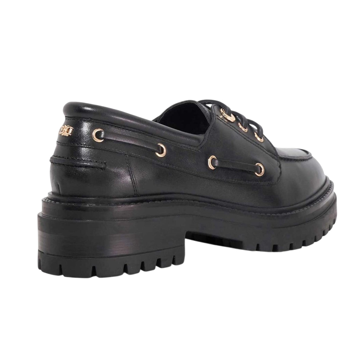 Black - Back - Dune London Womens-Ladies Venetian Leather Lace Up Boat Shoes
