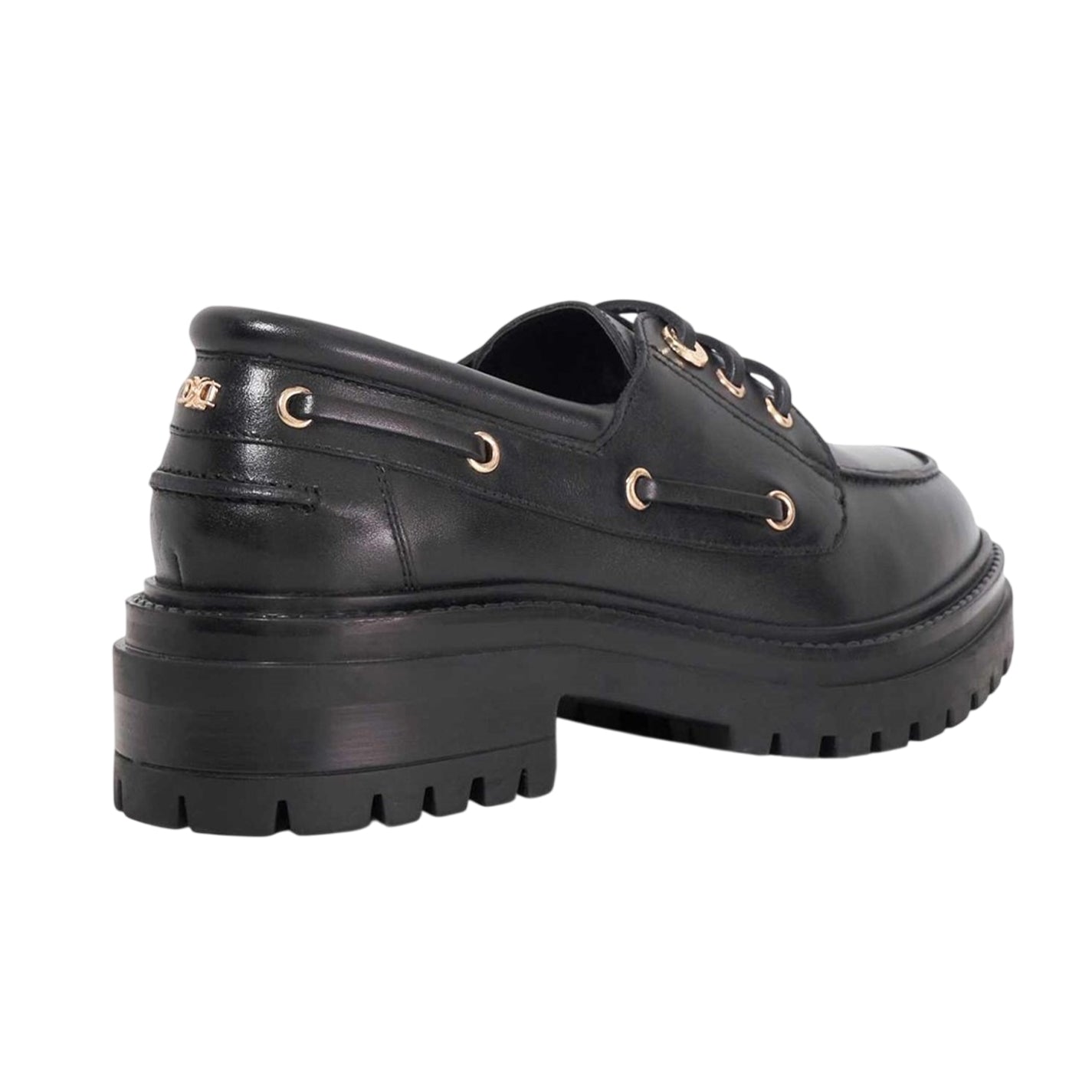 Black - Back - Dune London Womens-Ladies Venetian Leather Lace Up Boat Shoes