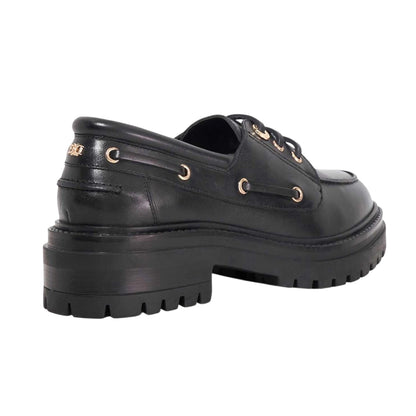 Black - Back - Dune London Womens-Ladies Venetian Leather Lace Up Boat Shoes