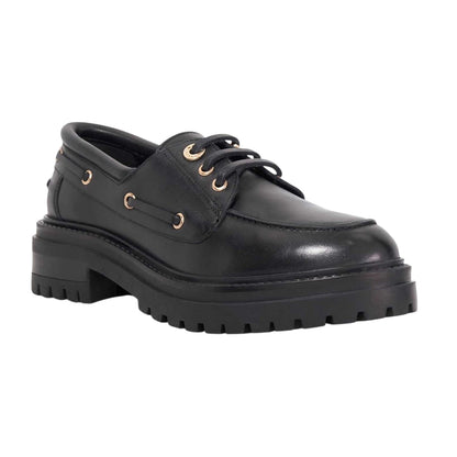 Black - Lifestyle - Dune London Womens-Ladies Venetian Leather Lace Up Boat Shoes