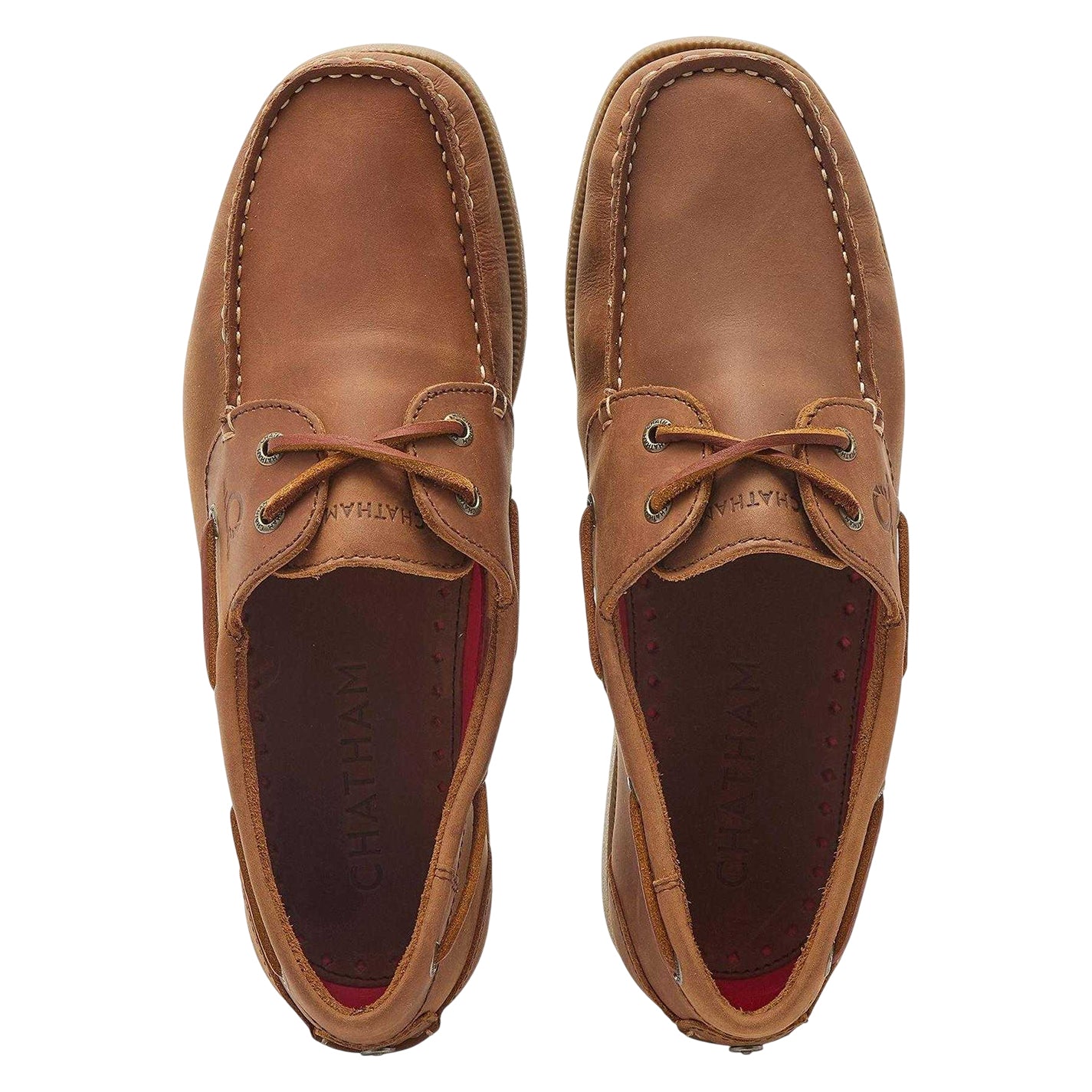 Dark Tan - Side - Chatham Mens Leather Boat Shoes