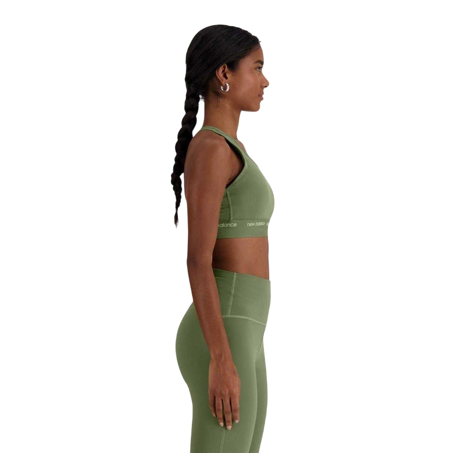 Olive - Side - New Balance Womens-Ladies Medium Support Sports Bra