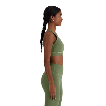 Olive - Side - New Balance Womens-Ladies Medium Support Sports Bra