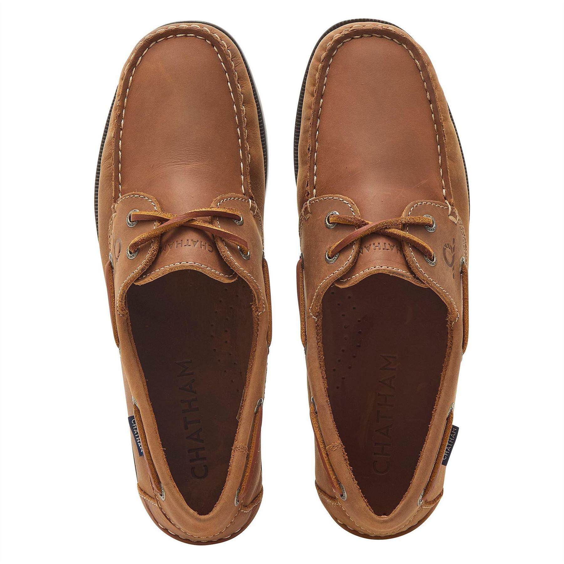 Tan - Side - Chatham Mens Leather Stitch Detail Boat Shoes
