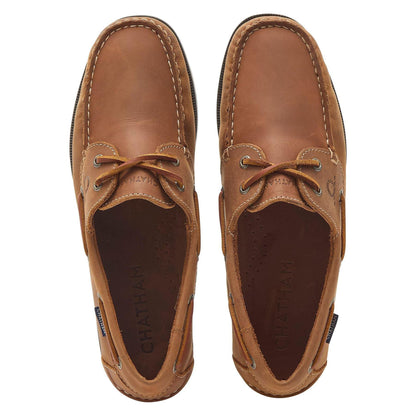 Tan - Side - Chatham Mens Leather Stitch Detail Boat Shoes