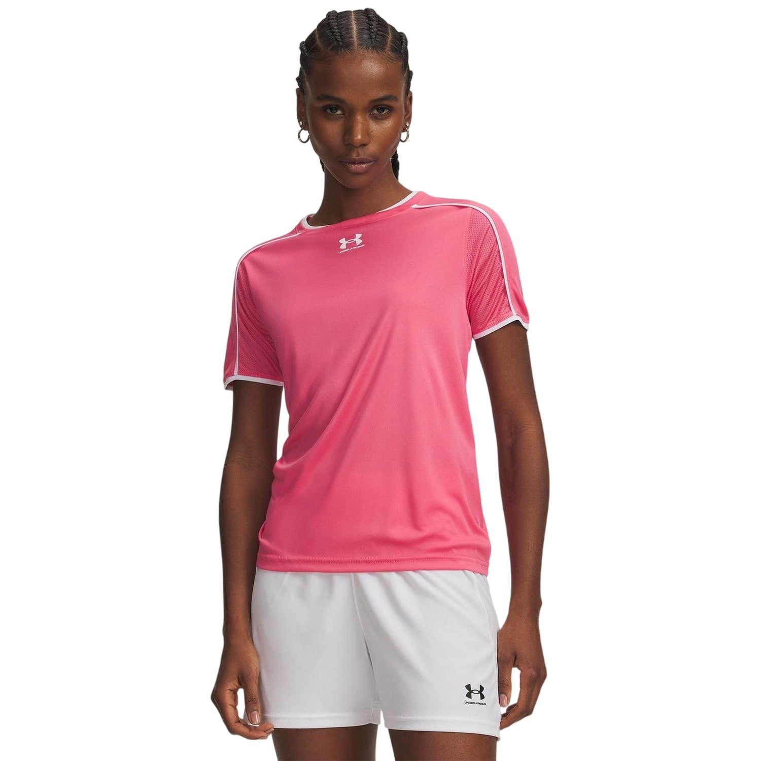 Super Pink - Side - Under Armour Womens-Ladies Challenger Train Performance T-Shirt