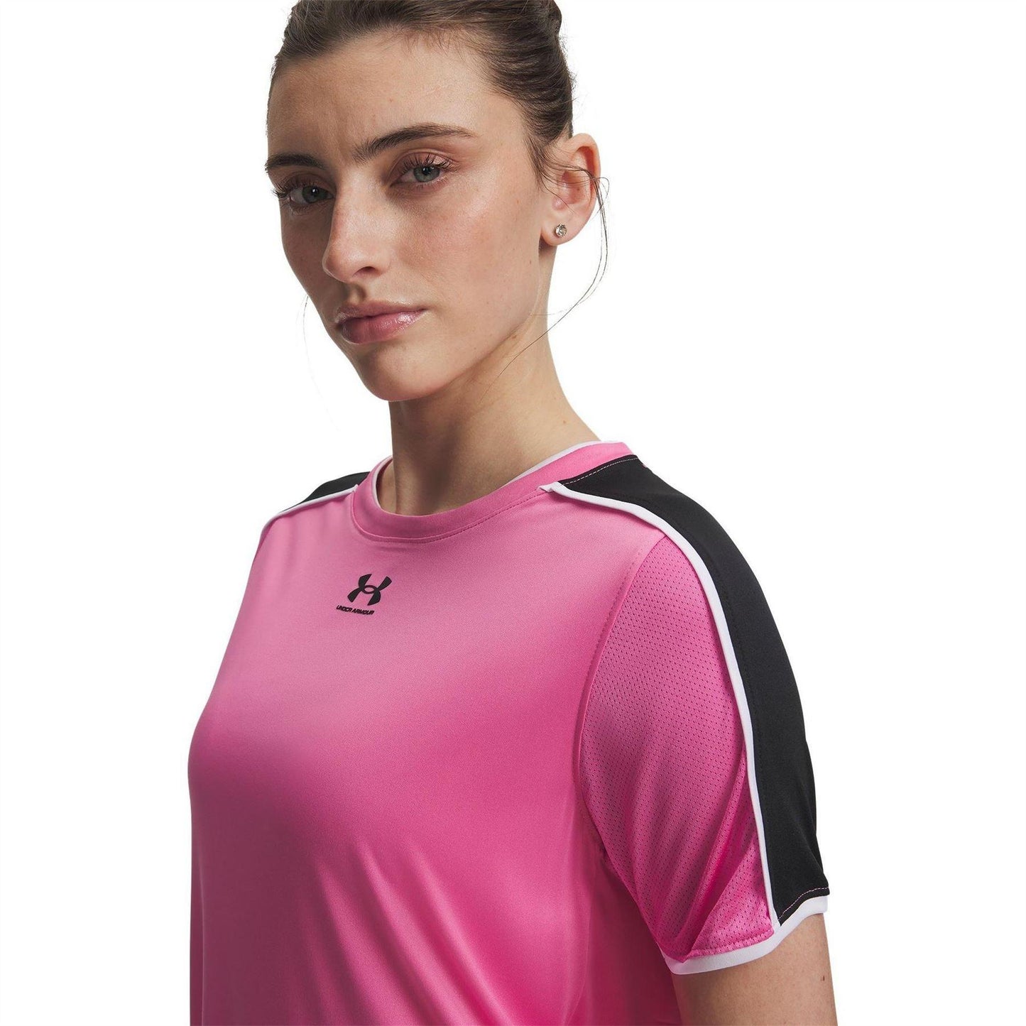 Pink - Side - Under Armour Womens-Ladies Challenger Train Performance T-Shirt