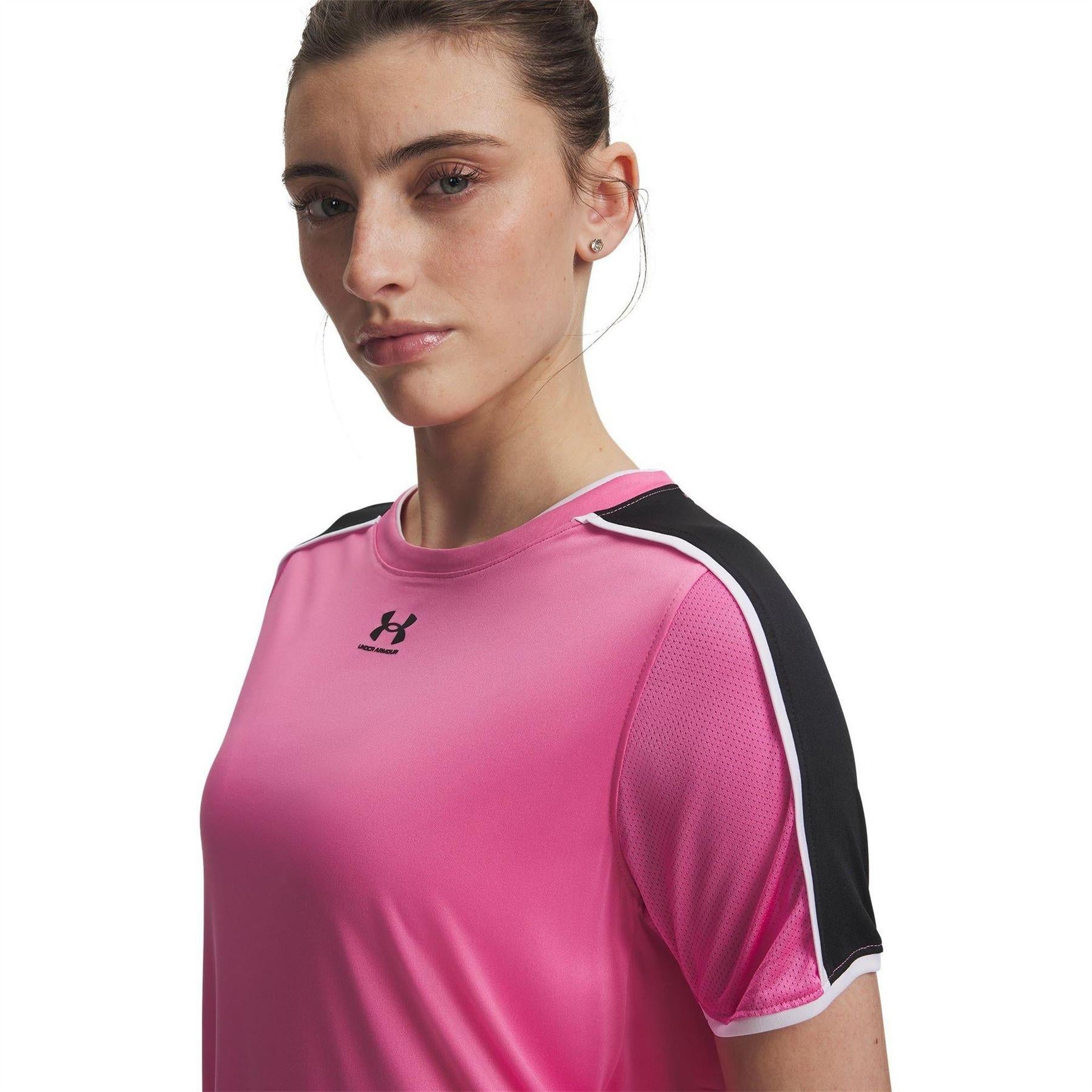 Pink - Side - Under Armour Womens-Ladies Challenger Train Performance T-Shirt