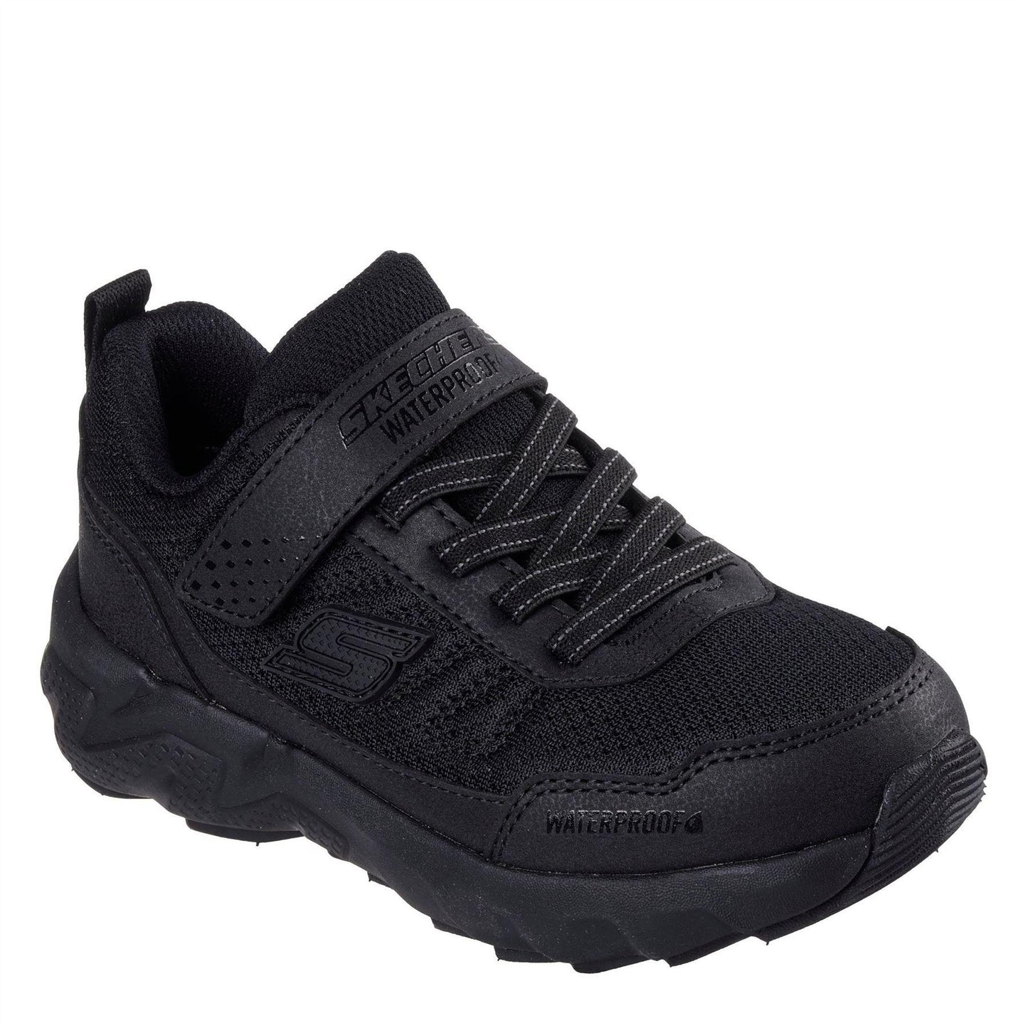 Black - Side - Skechers Childrens-Kids Elite Sport Waterproof Lace Up Walking Shoes