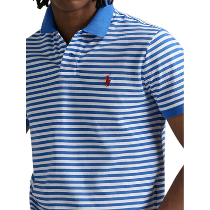 Harbour Blue-White - Side - Ralph Lauren Childrens-Kids Striped Cotton Polo Shirt