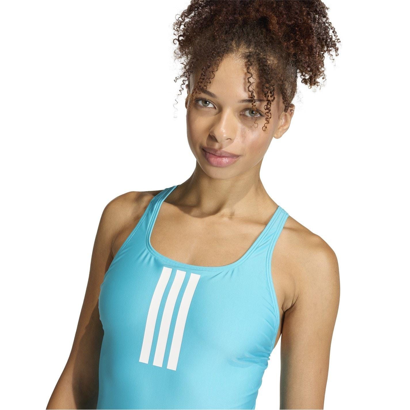 Cyan - Lifestyle - Adidas Womens-Ladies Triple Stripe One Piece Swimsuit