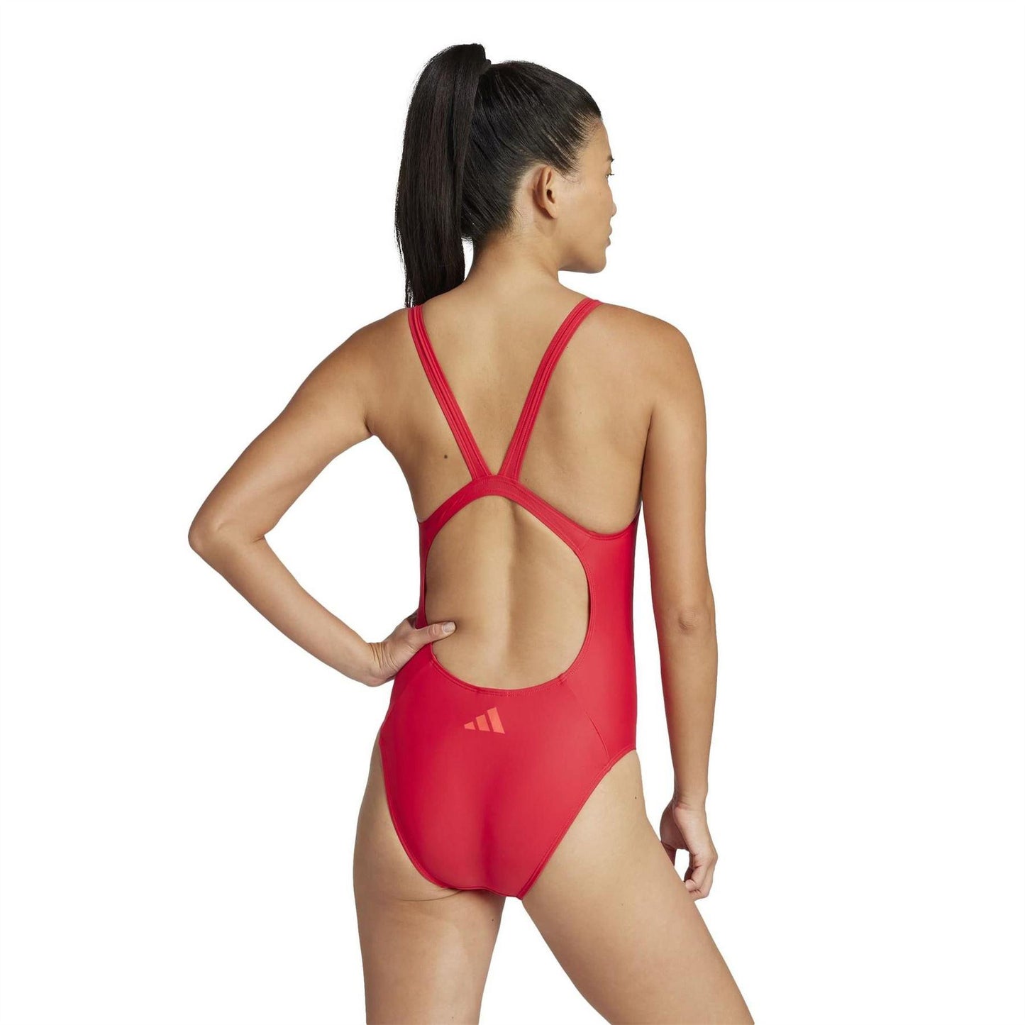Ruby Red - Back - Adidas Womens-Ladies Triple Stripe One Piece Swimsuit