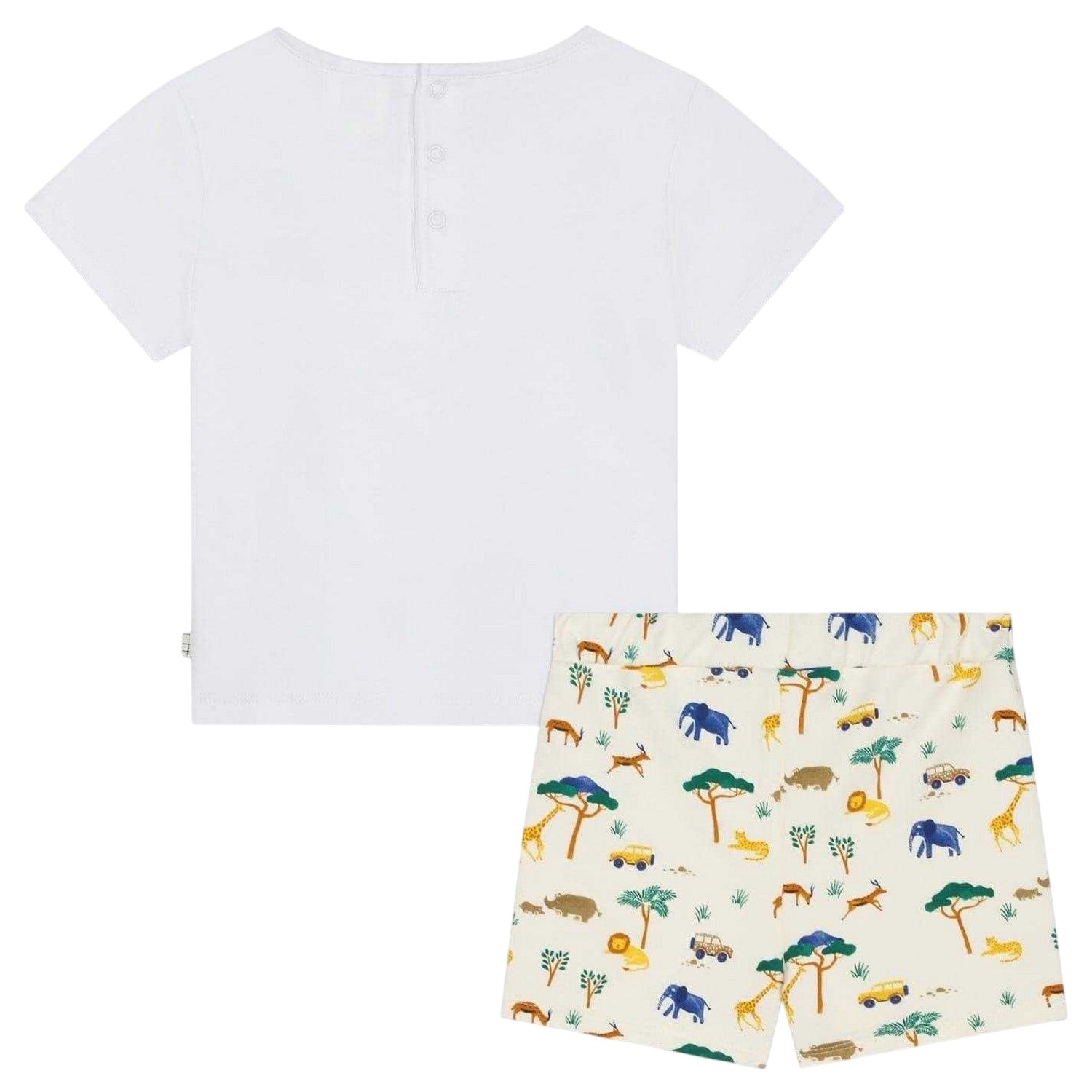 White-Off White Print - Back - Carrement Beau Baby Boys Safari T-Shirt & Shorts Set