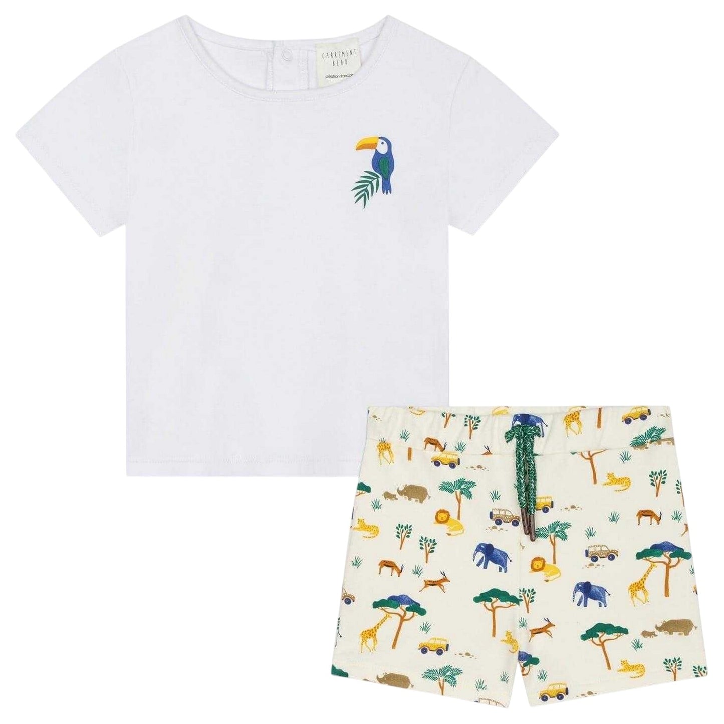 White-Off White Print - Front - Carrement Beau Baby Boys Safari T-Shirt & Shorts Set