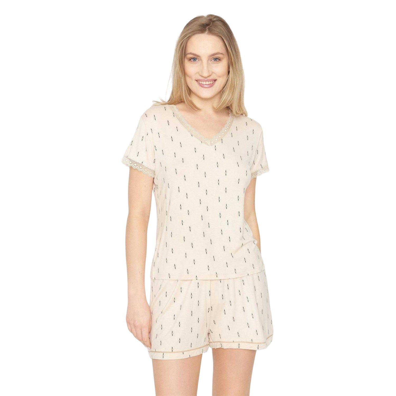 Pink Tint - Side - CCDK Copenhagen Womens-Ladies Jordan Geometric Short-Sleeved Short Pyjama Set