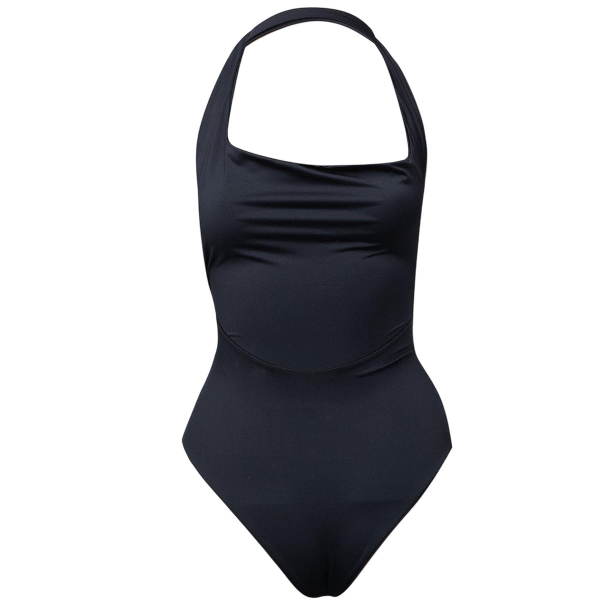 Black-White - Back - Off White Womens-Ladies Logo Halter Neck One Piece Swimsuit