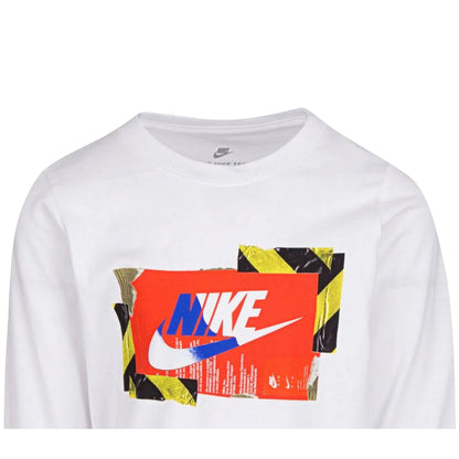 White-Orange - Side - Nike Childrens-Kids Hazard Graphic Long-Sleeved T-Shirt