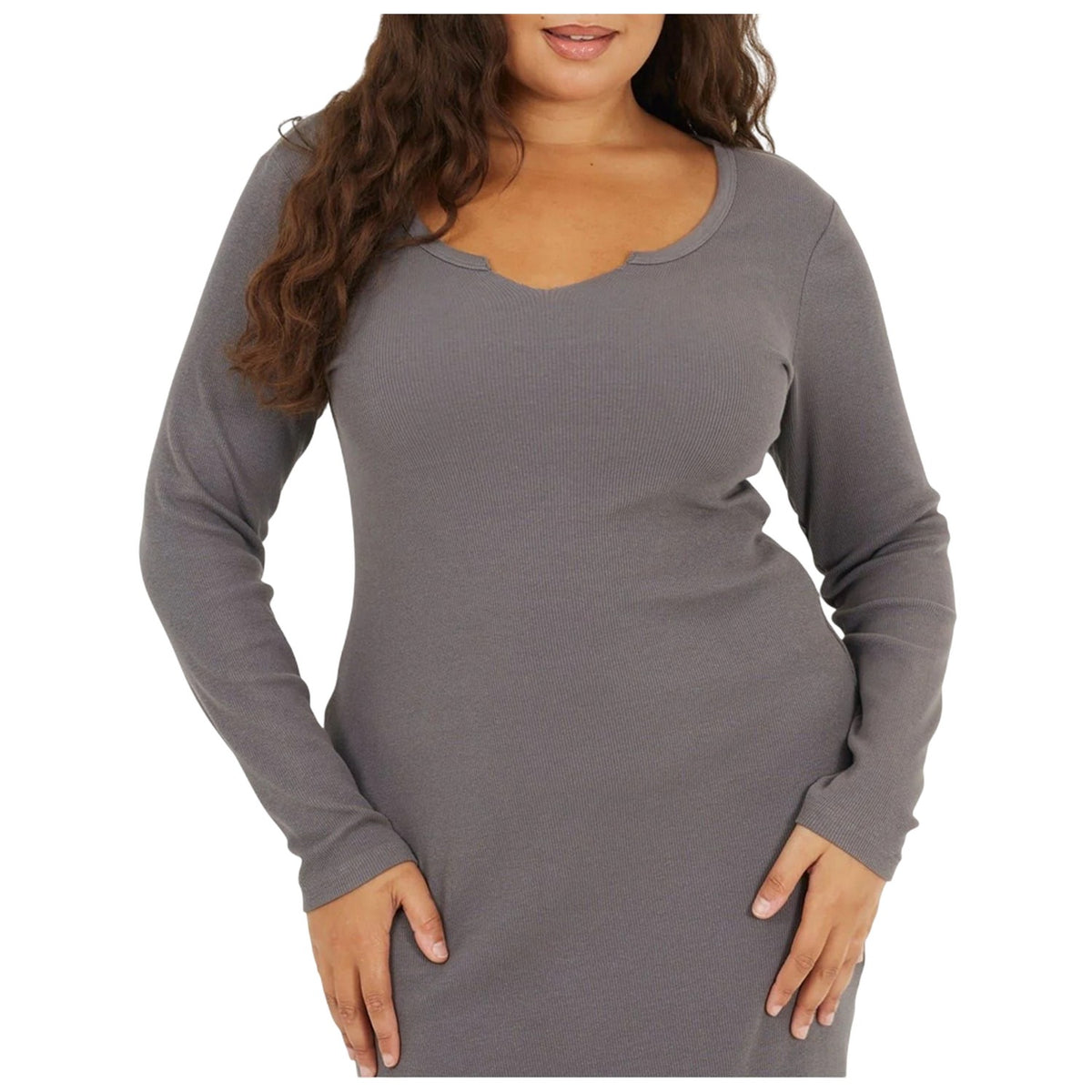 Slate - Side - Brave Soul Womens-Ladies Notch Neck Midi Dress