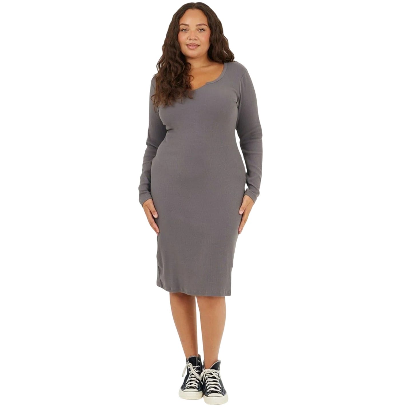 Slate - Lifestyle - Brave Soul Womens-Ladies Notch Neck Midi Dress