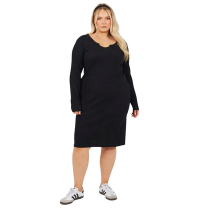 Black - Lifestyle - Brave Soul Womens-Ladies Notch Neck Midi Dress