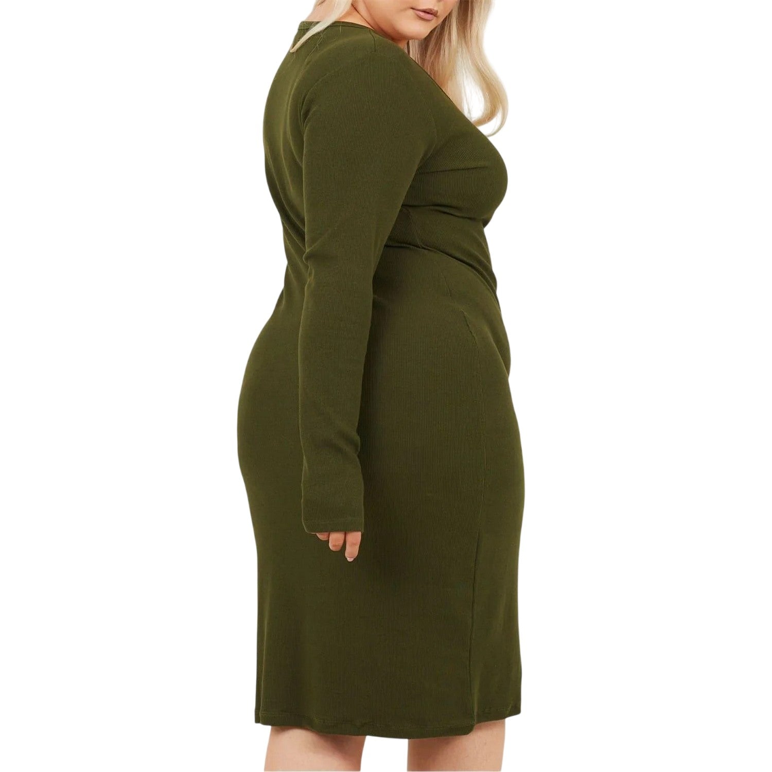 Dark Khaki - Back - Brave Soul Womens-Ladies Notch Neck Midi Dress