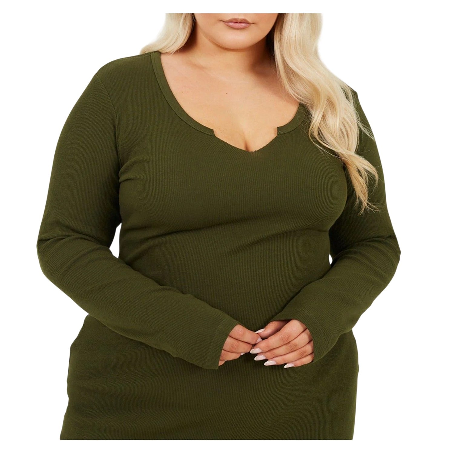 Dark Khaki - Side - Brave Soul Womens-Ladies Notch Neck Midi Dress
