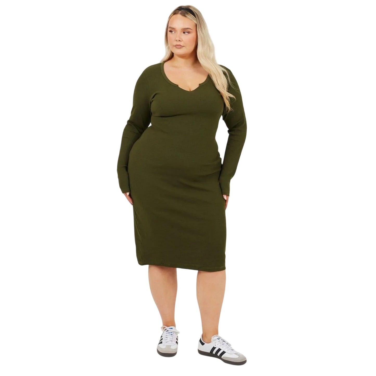 Dark Khaki - Lifestyle - Brave Soul Womens-Ladies Notch Neck Midi Dress