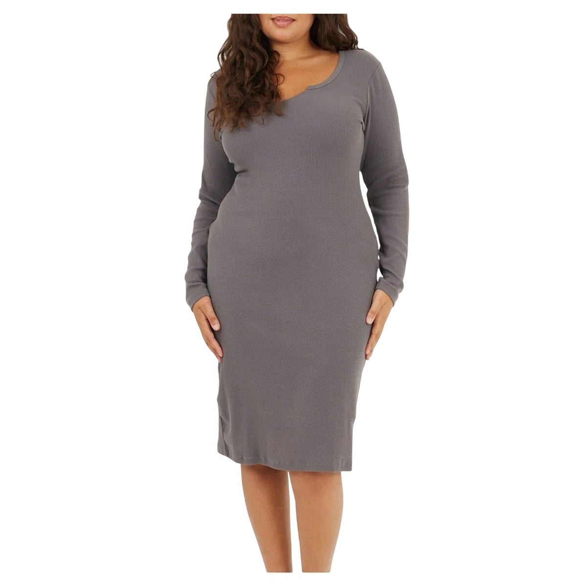 Slate - Front - Brave Soul Womens-Ladies Notch Neck Midi Dress